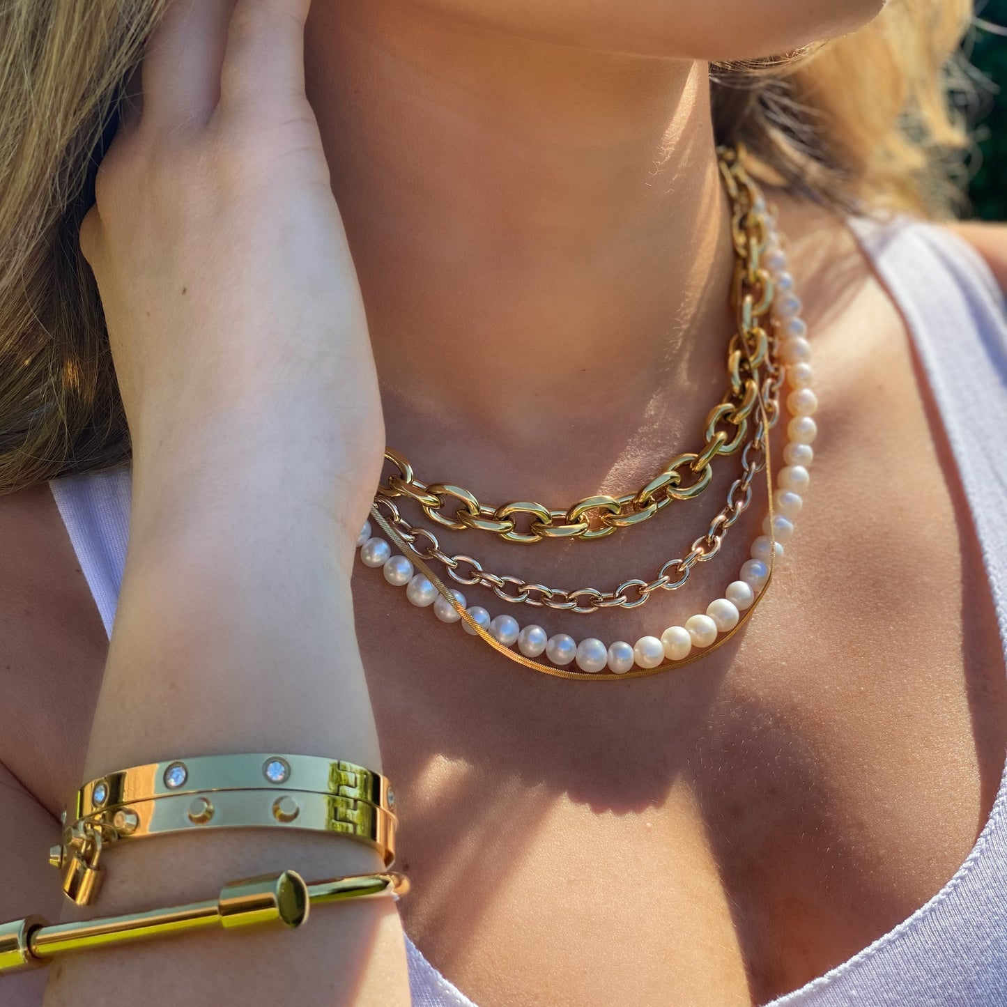 2 in 1 Pearl and chain necklace