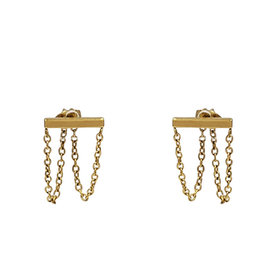 Bar Earring with Dangling Chians